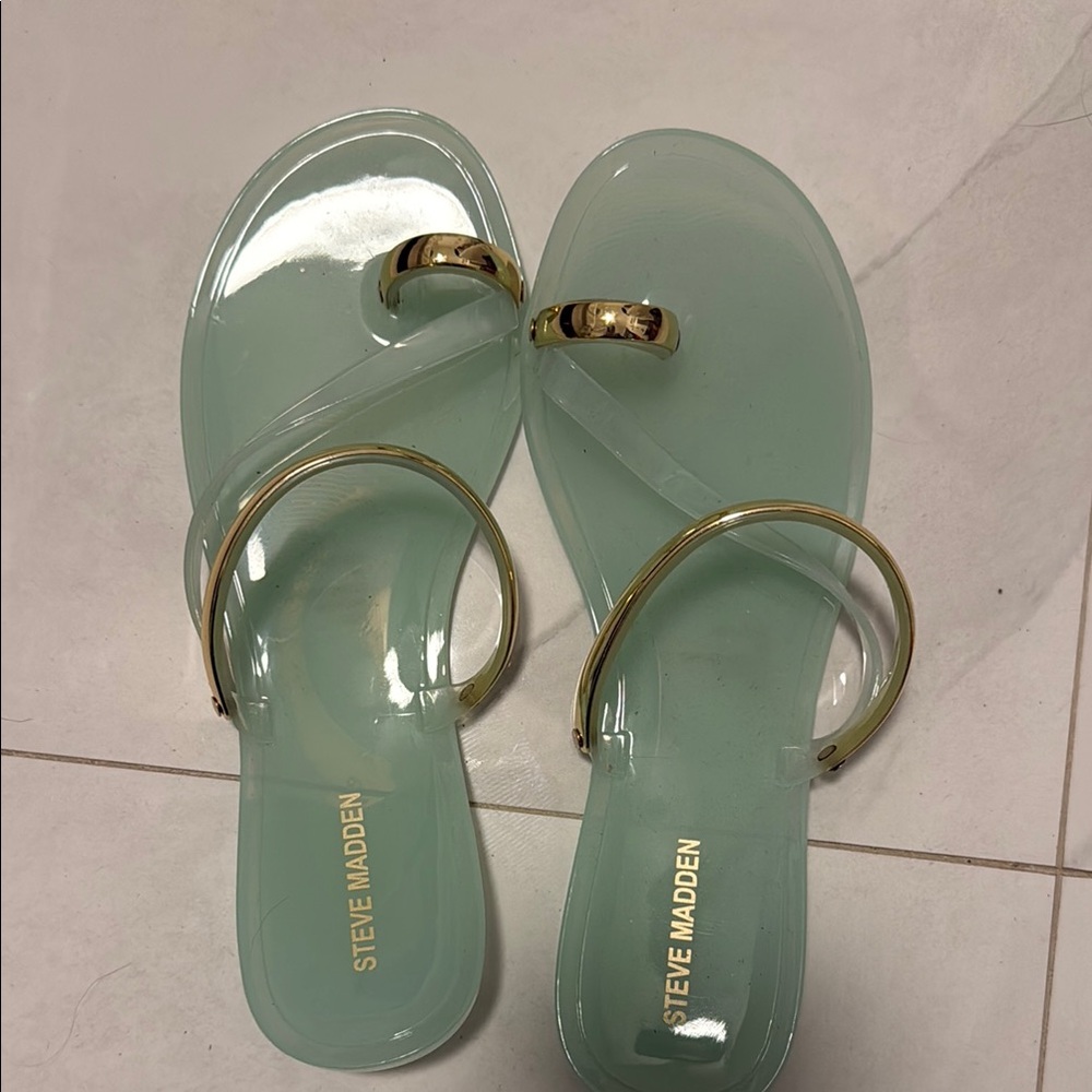 Steve Madden Mint Green Jelly Slide Sandals with Gold Rings